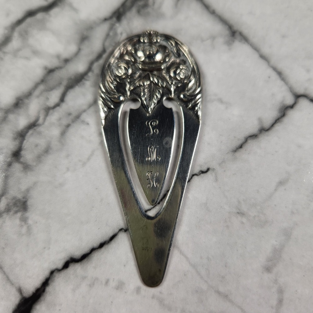 Vintage S. Kirk & Son Repousse Sterling 9 Bookmark Rose Floral Motif